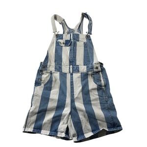 Levi's SilverTab Striped Denim Shortall Overalls Blue White Womens Small